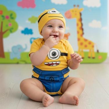 Imagem de Body Fantasia Minions Bebê Menina Menino Touca Lacinho Born - KIDSBEHA