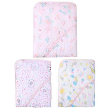 Imagem de Kit com 3 unidades de toalha de banho para bebê soft 2 camadas com cap