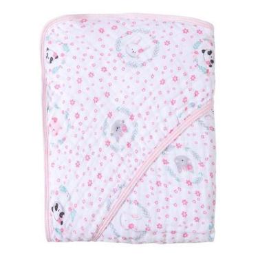 Imagem de Toalha de banho fralda soft duas camadas de tecido com capuz para bebê