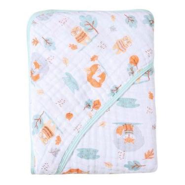 Imagem de Toalha de banho fralda soft duas camadas de tecido com capuz para bebê
