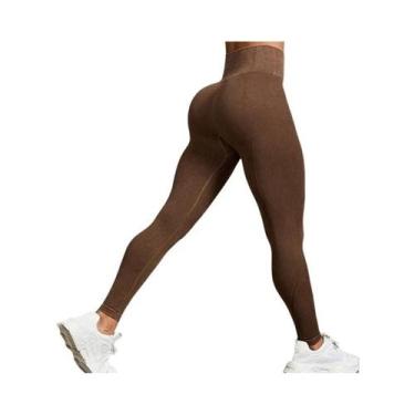 Imagem de Leggings De Yoga Femininas De Cintura Alta Sem Costura Em Nylon, Calça