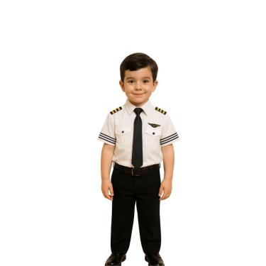 Imagem de Fantasia Infantil Piloto de Avião com Bordado e Gravata Luxo Tamanho GG Branca