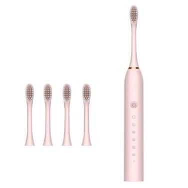 Imagem de Escova de Dentes Elétrica Recarregável Sonic OEM IPX7 Rosa com Temporizador e 6 Modos de Trabalho