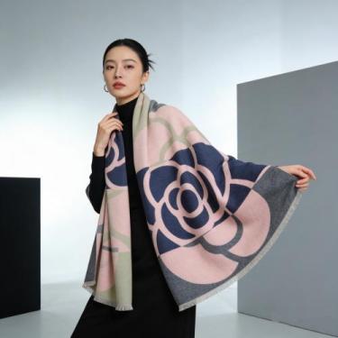 Imagem de Cachecol Lenço Feminino Dupla Face Longa Estampado Floral Inverno(CC06