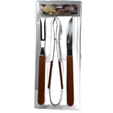 Imagem de Kit Churrasco faca, pegador e garfo, cabo em madeira 37cm - Dalla Vall