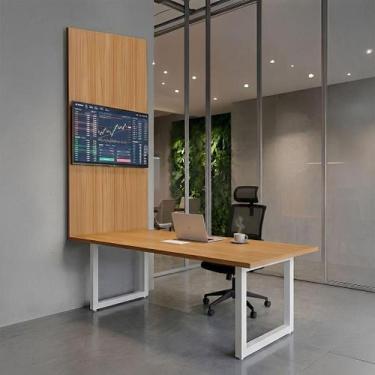 Imagem de Mesa Reunião Industrial 180cm com Caixa de Tomadas e Painel TV F5 Offi
