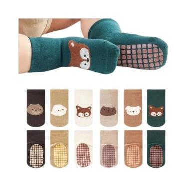 Imagem de Meias Antiderrapantes Para Meninos E Meninas, 6 Pares, Padrões De Anim