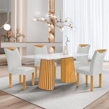 Imagem de Conjunto Mesa Stella Ripada 120cm com 4 cadeiras Stella tampo Smart Plus com Vidro
