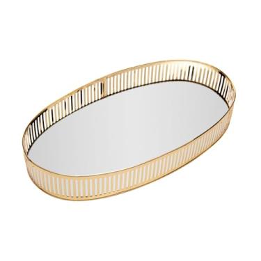 Imagem de LYOR - Bandeja Oval de Metal com Espelho Berlin Dourada 32cm x 17cm x 5cm