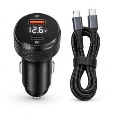 Imagem de Carregador Veicular 60W USB-C PD e USB-A QC com Visor Digital e Cabo Tipo C