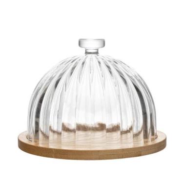 Imagem de Queijeira com Base de Bambu Striata 16,5cm x 13 Vidro - Lyor