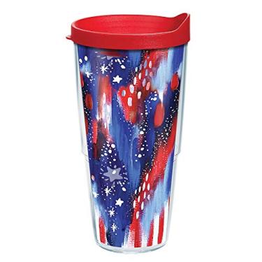 Imagem de Tervis Copo de viagem EttaVee - Americana Stars Made in USA de parede dupla com isolamento térmico mantém as bebidas frias e quentes, 680 g, transparente
