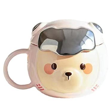Imagem de seelucky Caneca infantil de urso 3D com tampa urso de esqui rosa caneca de leite de cerâmica xícara de café caneca de desenho animado xícara de chá presente de aniversário (urso esqui rosa)