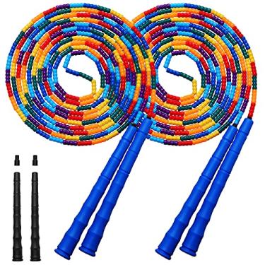 Imagem de Kingcolor Corda de pular longa dupla holandesa de 4,6 m, corda DIY com contas segmentadas de plástico, adequada para crianças e adultos, longa o suficiente para 5-6 jumpers (azul)