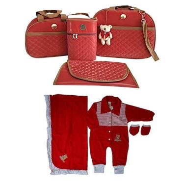 Imagem de Kit Saída Maternidade Vermelha + Bolsas Caramelo 4 Peça A2