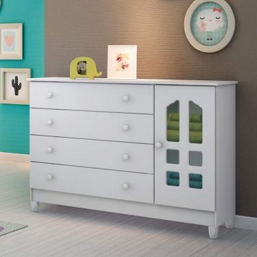 Imagem de Cômoda de Bebê 1 Porta 4 Gavetas Grand Selena Carolina Baby Branco Brilho