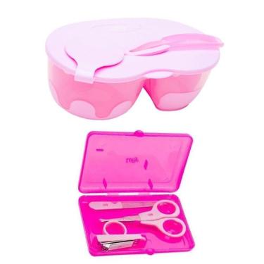Imagem de Kit Infantil Papinha Colher + Kit Higiêne Estojo Rosa Lolly