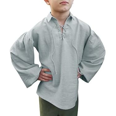 Imagem de Bbalizko Camiseta infantil de pirata medieval com cadarço para Halloween escocês Jacobite Ghillie, Cinza, 8-10 Years