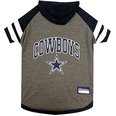 Imagem de Moletom com capuz Dallas Cowboys para cães e gatos. Camiseta com capuz para cães licenciados pela NFL Football Camiseta pequena com capuz esportivo para animais de estimação