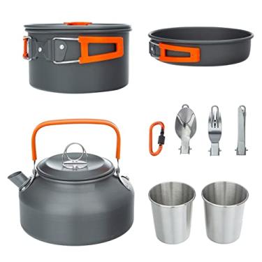 Imagem de Wemay Conjunto de panelas de acampamento leve e portátil para chaleiras Copos para colher e cortador de garfo para caminhadas em piquenique