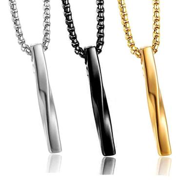 Imagem de 2 peças/3 peças presente moderno simples masculino retangular pingente colar corrente de aço inoxidável (prata, ouro, preto), Metal, Sem Pedra Preciosa