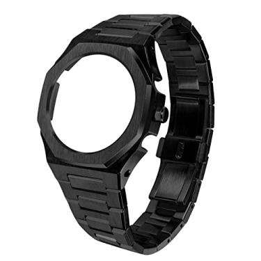 Imagem de Hontao GA2100 5º modelo Home Oak All Metal Bezel Strap Estilo Simples In-One Pulseiras de Relógio para G-SHOCK GA2100/2110 Acessórios (Preto com coroa)