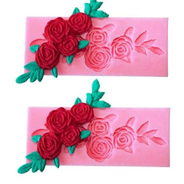 Imagem de HengKe 2 peças de moldes de silicone para doces de quatro rosas, moldes de chocolate, doces, artesanatos de açúcar, moldes de bolo para decoração de topo de bolo, sobremesas, gelo, doces, pudim