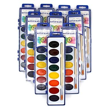 Imagem de Color Swell Aquarela Pacote com 10 pincéis de madeira 8 cores de água laváveis para crianças, salas de aula, festas, todas as idades