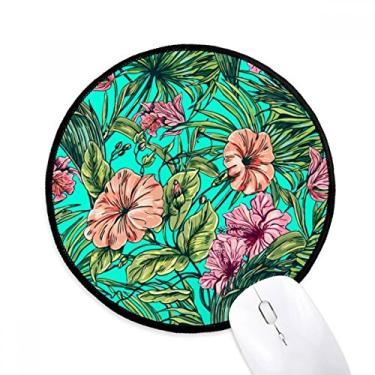 Imagem de Tapete de mouse verde folha de planta de flores para escritório tapete redondo para computador