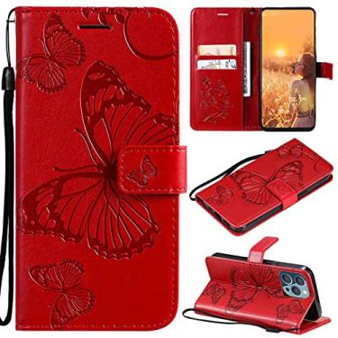 Imagem de Fansipro Capa de telefone carteira para Motorola Moto G41 India Edition, capa fina de couro PU premium, 2 compartimentos para cartão, ajuste exato, vermelho
