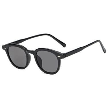 Imagem de Óculos de sol femininos redondos pequenos moda rebites rebites decoração óculos claros oceânicos lentes uv400 óculos de sol masculinos, cinza preto, tamanho único
