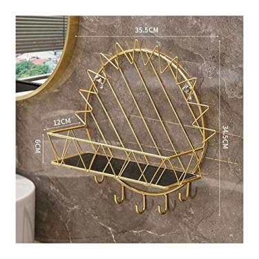 Imagem de KIZQYN Prateleira de banheiro Prateleira de banheiro Toalheiro de metal montado na parede Prateleira de armazenamento de cosméticos com 5 ganchos Prateleiras de parede de banheiro (Cor: 1)