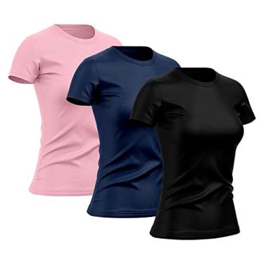 Imagem de Kit 3 Camisetas Feminina Dry Básica Lisa Proteção Solar UV Térmica Camisa Blusa, Tamanho M