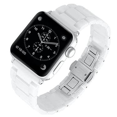 Imagem de MaKTech Pulseira de Cerâmica iWatch,Pulseira de Link de Tesselação Côncava-Convexa,para Apple Watch Série 11/10/9/8/7,SE 3/2/1 [2025] (42mm/41mm/40mm,Branco)