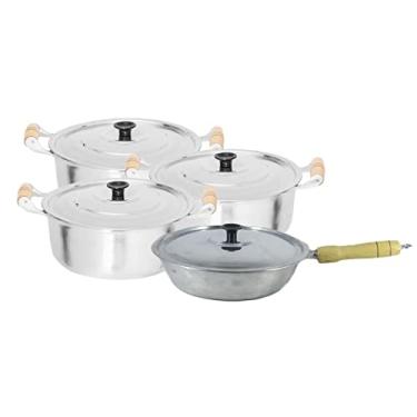 Imagem de Jogo 3 Panelas Caçarolas e Frigideira Aluminio Batido Polido