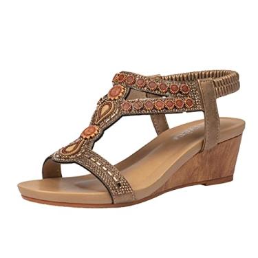 Imagem de Sandálias femininas de verão chinelos femininos sem salto dedo do pé confortável sapatos casuais femininos sandálias slip on (bronze, 8)