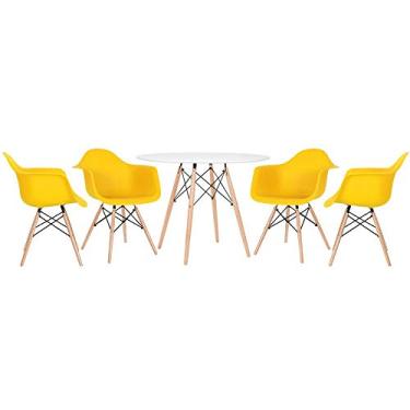 Imagem de Loft7, Kit - Mesa Eames 100 cm branco + 4 cadeiras Eiffel Daw amarelo