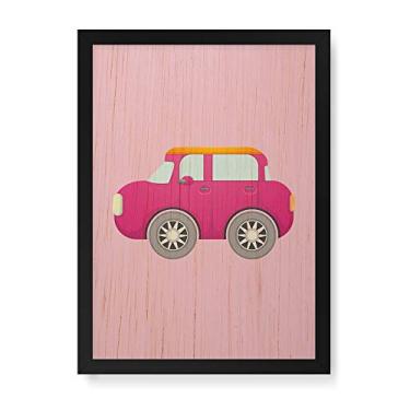 Imagem de Arte Maníacos Quadro Decorativo em Madeira Carrinho Rosa - 23x16,25cm (Moldura caixa em laca preta)