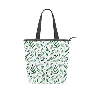 Imagem de Bolsa feminina de lona durável em aquarela folhas folhagem verde grande capacidade sacola de compras bolsa de ombro
