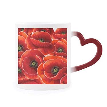 Imagem de Caneca Red Flowers Corn Bespread sensível ao calor Caneca vermelha muda de cor