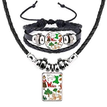 Imagem de Wales Landscap Conjunto de joias de couro com bandeira nacional do Reino Unido