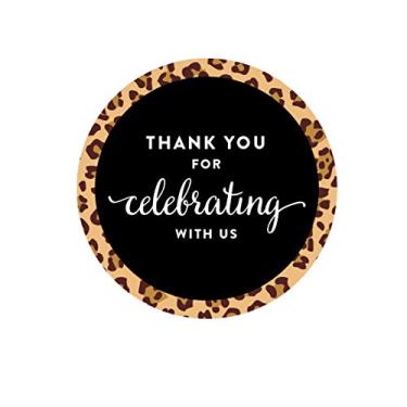 Imagem de Andaz Press Etiquetas de círculo redondo de aniversário, Thank You for Celebrating with Us, estampa de oncinha, pacote com 40, para presentes e lembrancinhas de festa