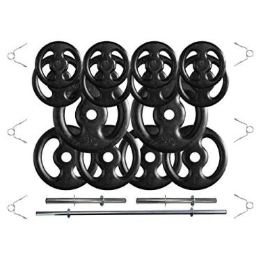 Imagem de Kit Anilhas Ferro Fundido 60 Kg + Barras com Presilhas