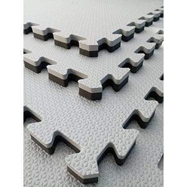 Imagem de Kit 8 Tatames Tapetes EVA Dupla Face Preto e Cinza 50x50x3cm