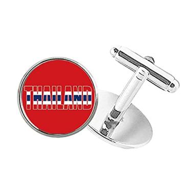 Imagem de DIYthinker Abotoaduras com botão redondo e nome da bandeira da Tailândia