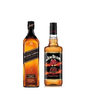 Imagem de Kit Whisky Johnnie Walker Black Label + Jim Beam Fire 1L Cd - Johnnie