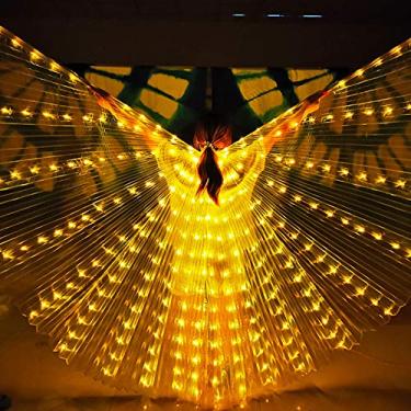 Imagem de JUOPZKENN Asas de LED Isis que acendem Asas de Fadas Asas de Dança do Ventre,Fantasias de Asas de Dança de Anjo,Asas de Borboleta com Bastões Telescópicos para Adultos Mulheres Amarelo