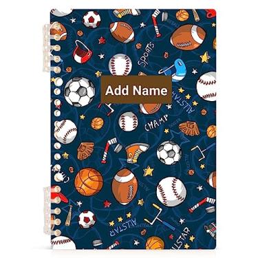 Imagem de Naanle Caderno espiral pautado universitário com nome personalizado, caderno espiral de beisebol, futebol americano, 60 folhas, caderno A5, cadernos de escritório para trabalho profissional