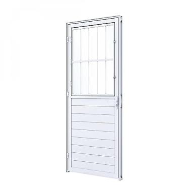 Imagem de Porta de Giro de Alumínio Lambri com Postigo 215 x 85 x 7,6 cm Direita com Grade Lucasa