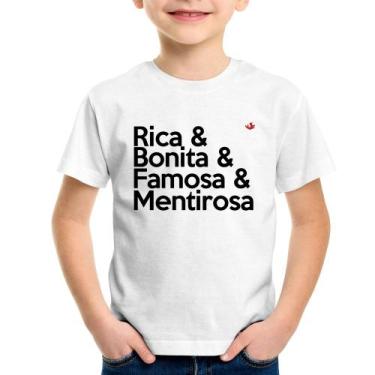 Imagem de Camiseta Infantil Rica & Bonita & Famosa & Mentirosa - Foca Na Moda